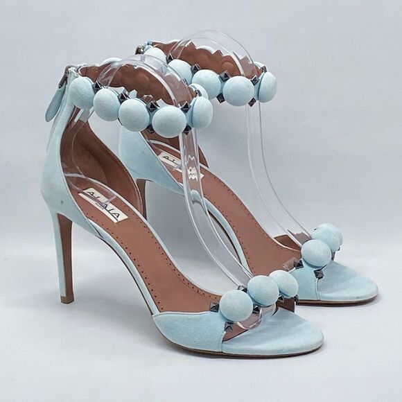 Alaia Bombe 90 Ankle-Strap Studded Suede Leather Sandals size 38 - Picture 4 of 15